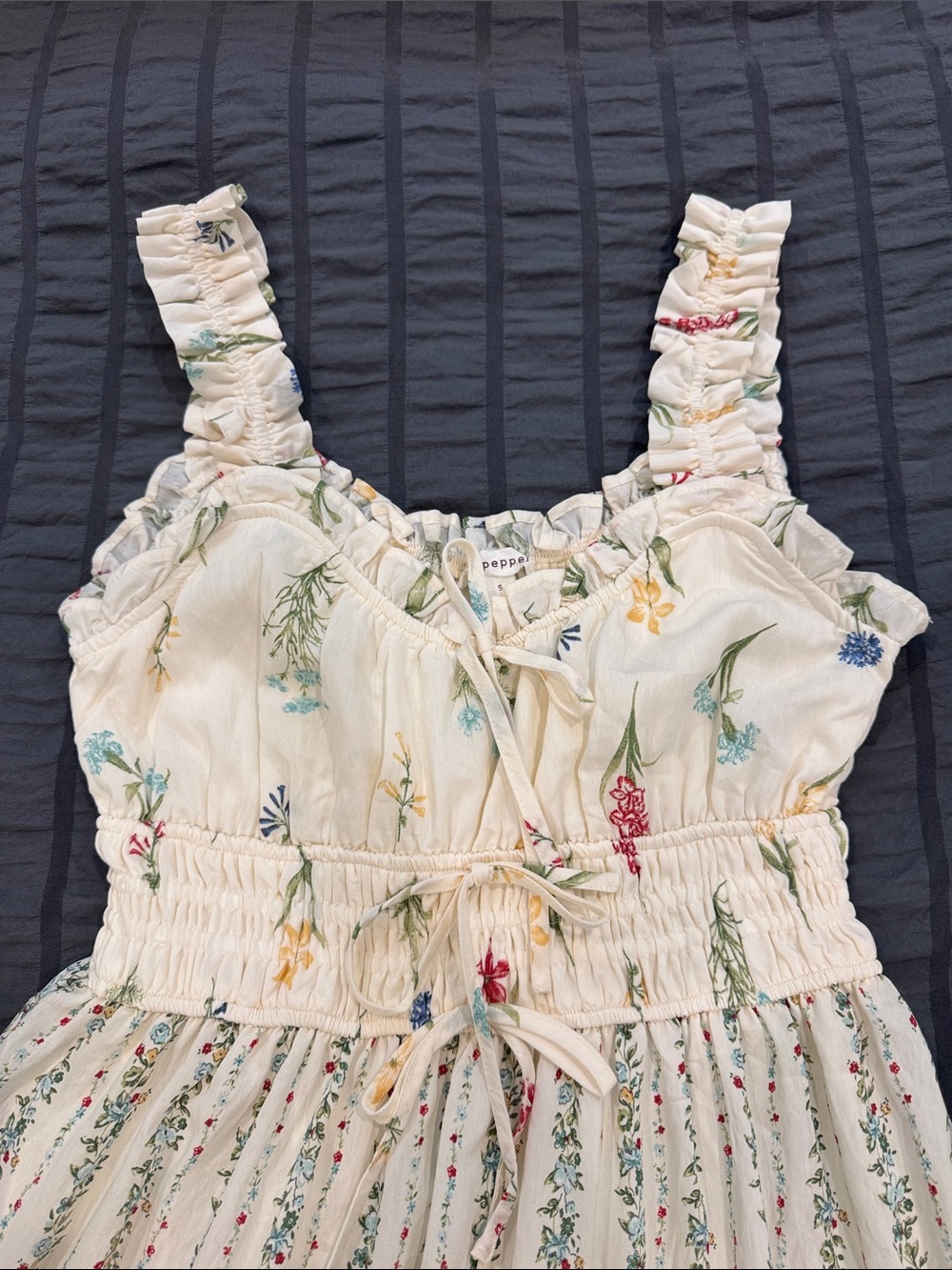 Blu Pepper Cream Floral Ruffle Tiered Maxi Dress - Picture 6 of 7